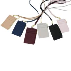 Cartera De Hombres Oem Odm Custom Logo Business Card Case Split Saffiano Leather Employee Name Badge Id Card Holder With Lanyard