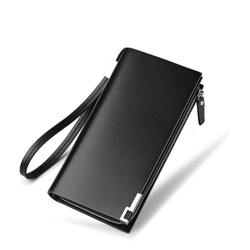 HR331 Business Men's Long Wallet PU Leather Sequin Zipper Hidden Pocket Buckle Wallet Purse Men's Wrist Strap Card Holder Clip