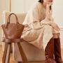Hot Selling PU Leather Customize Logo Classic Retro Lady Bucket Handbag Messenger Bag For Women Solid Color Fashion Tote Bag