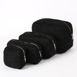 High Quality Luxury Custom Adorable Black Sherpa Cosmetic bag Women Makeup Brushes Bag Eco-Friendly Teddy Bear Standing Pouch