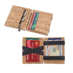 Fashion cork products card holder wallet rfid vegan cork magic wallet card holder with elastic band