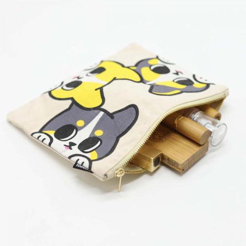 16 Oz Cotton Canvas Zipper Cosmetic Brush Packaging Bag Travel Girls Makeup Pencil Case Cosmetic Pouch With Custom Logo