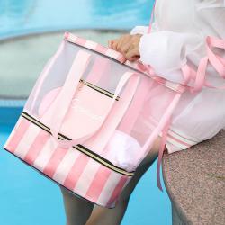 Gelory Striped Wet And Dry Separation Swimming Bag Women Fitness Sports Leisure Beach Bag
