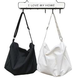 Large-Capacity Black White Canvas Messenger Bag Schoolbag Vintage Fashion Style Students Crossbody Bag Simple Shopping Bag