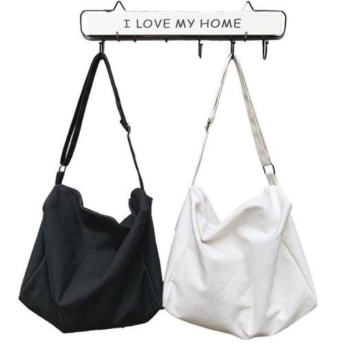 Large-Capacity Black White Canvas Messenger Bag Schoolbag Vintage Fashion Style Students Crossbody Bag Simple Shopping Bag