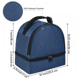 BSCI Factory Double Layer Lunch Bag Blue and Black Color Portable 600D Polyester Breastmilk Insulated Cooler Diaper Bag