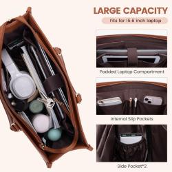LOVEVOOK 15.6 inch Work Business Leather Laptop Tote Bags for Women Ladies 2pcs Waterproof Office Computer Shoulder Handbag Bags