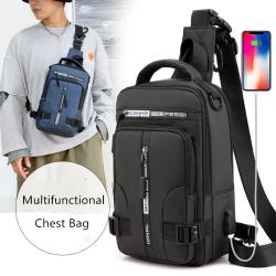 GELORY Customized Waist Sling Bag Multipurpose Waterproof Nylon Large Capacity USB Fitness Chest Bag Fanny Pack For Men Sport