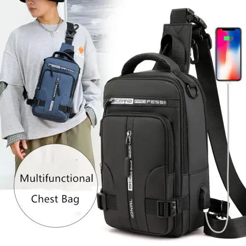 GELORY Customized Waist Sling Bag Multipurpose Waterproof Nylon Large Capacity USB Fitness Chest Bag Fanny Pack For Men Sport