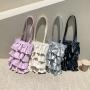 2024 Korean version new design soft PU leather shoulder bag silver new trend bag purple ruffled pleated tote bag for women