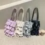 2024 Korean version new design soft PU leather shoulder bag silver new trend bag purple ruffled pleated tote bag for women
