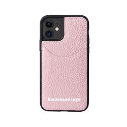 Custom Cell Phone Cover Case Litchi Pattern Genuine Leather Design With Card Pocket Slot Brand Phone Case