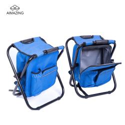 Multifunctional Folding Fishing Blue Cooler Backpack Camping Chair Stool Backpack with Cooler Insulated Picnic Bag