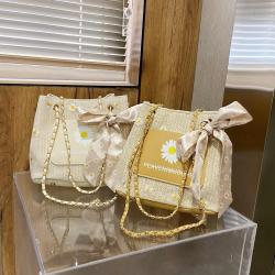 Straw Designer Tote Woman Handbag Custom Magnetic Button Large Capacity Bucket Bag Fresh Shopping Woven Chain Bags