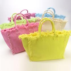 Keymay 6 Colors New Arrival Wholesale Women Fashion Beach Handbags Large Waterproof Tassel Canvas Tote Bag