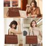 LOVEVOOK 2pcs 15.6in Vintage Leather Tote Bag Business Work Bags Office Briefcase with Clutch Purse Handbag Laptop Bag for Women