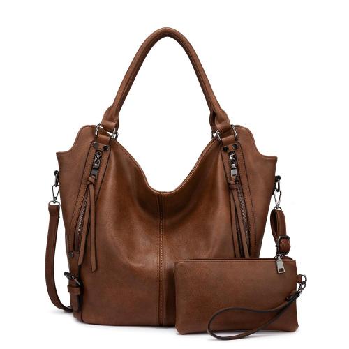 REALER Vintage Women PU Leather Shoulder Bags Fashion Hobo Hand Bags Ladies Large Purse and Handbags Set Tote Bag for Women