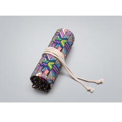 HR207 Stationery Ethnic Style Canvas Printing Simple Pen Roll Rope Bag Sketch Color Pencil Curtain Pouch Brush Pen Storage Bag
