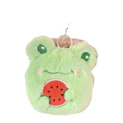 Hot sale plush frog design coin purse custom shape Wrist pouch mini keychain frog fur wallet