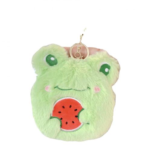 Hot sale plush frog design coin purse custom shape Wrist pouch mini keychain frog fur wallet