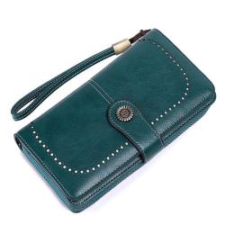 ZF257 RFID Women Long Soft Leather Anti-theft Money Clip Zipper  Pockets Checkbook Cover Slim Card Holder Simple Coin Wallet