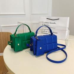 Wholesale PU Leather Rectangle-shaped Casual Handbag Pure Color Crossbody Bag Square Indentation Shoulder Ladies Bags with Pouch