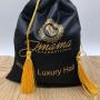 Black Satin Hair Drawstring Bag With Tassels