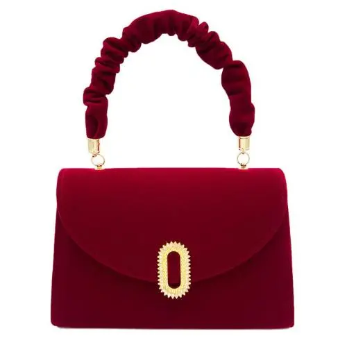 ZR327 2023 New Premium Women's Red Velvet Wedding Handbag with Diamond Bridal Bag Wedding Party Bag