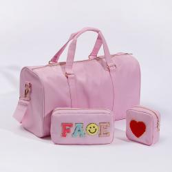 Keymay USA Warehouse Free Shipping Portable Handbag Weekend Overnight Gym Sports Bag Nylon Travel Bag Pink Duffel Bag for Woman