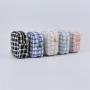 Keymay RTS Personalized Chenille Patches Cute Girls Tweed Plaid Checkered Zip Makeup Bag Toiletry Travel Bag Small Cosmetic Bag