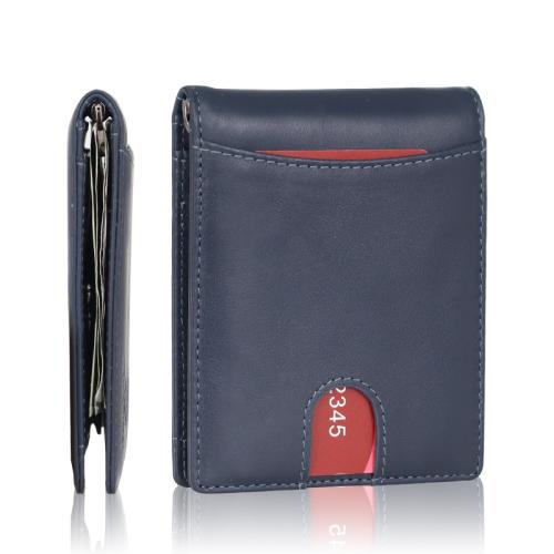 New Custom Bi-Fold Genuine Leather Money Clip Wallet Rfid Blocking Anti Theft Brush