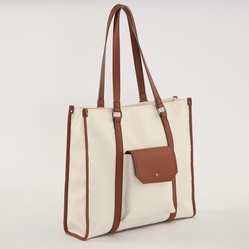 Custom Beige Cream Low MOQ Leather Trim Front Pockets for Women Canvas Personalize Weekender Large Travel Beach Bags and Totes