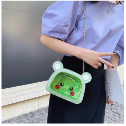China Factory Customized PU Ita Bag Fashion Cartoon Small Chain Purse Lovely transparent PVC window shoulder bag