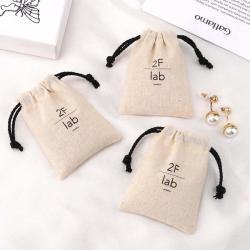 Custom Logo Printed Muslin Drawstring Comb Mirror Bag Organic Cotton Gift Jewelry Storage Pouch