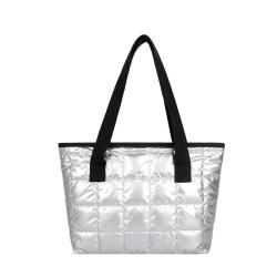Woman ladies sports metallic puffer tote bag travel weekend overnight puffy bags big quilted shoulder tote bag