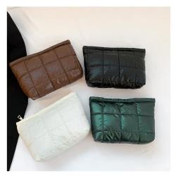 024 new embroidery line plaid small square bag Korean version of the trend of glossy women's bags small clutch bags casual tide