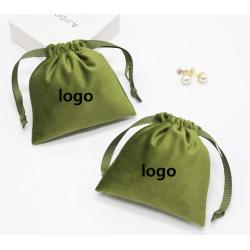 Custom Logo Printed Velvet Jewelry Packaging Pouch Small Luxury Drawstring Cosmetic Makeup Velvet Gift Bag