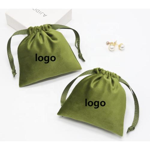 Custom Logo Printed Velvet Jewelry Packaging Pouch Small Luxury Drawstring Cosmetic Makeup Velvet Gift Bag