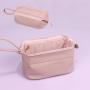 Custom Logo Double Layer Make up Pouch pu leather soft travel organizer beige cosmetic bag
