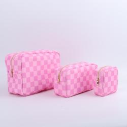 Factory Custom Cosmetic Bag Travel Makeup Organizer Nylon Zipper Pouch 4 Sizes Checked Toiletry Bag Checkered Print Make up Bags