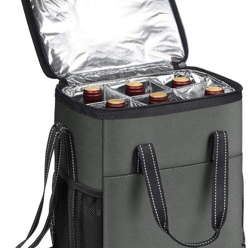6 Bottle Wine Carrier Insulated Leakproof Padded Wine Cooler Carrying Tote Bag for Travel Camping and Picnic