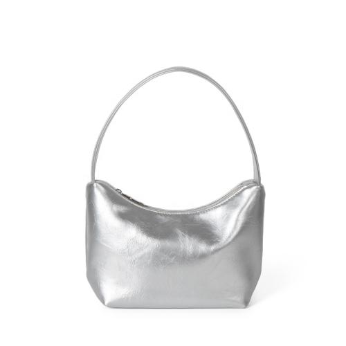 Factory Direct Selling Korean Style Handbag Silver Soft PU Leather Shoulder Fashion Solid Color Underarm Bag