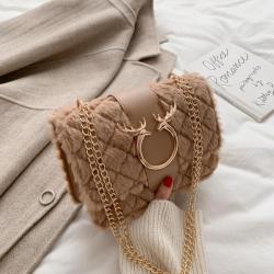 Small Bag for Women 2024 New Fashion Versatile Chain Lamb Plush Single Shoulder Bag Western Style Crossbody Bag