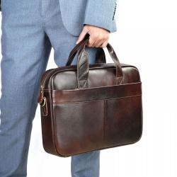 ZWY307 Wholesale Men Vintage Business Genuine Leather Briefcase Daily Work Travel Portable Laptop Bag Customizable LOGO Handbag