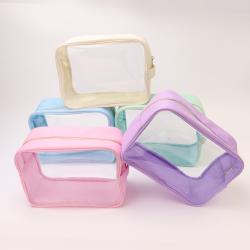Custom Logo Women Clear Big Makeup Pouches Travel Clear Toiletry Bags Zipper Closed Transparent PVC Cosmetic Bag