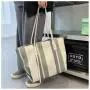 Gelory Korean Version Simple Stripes Large Capacity Ladies Shoulder Handbags Canvas Striped Zipper Tote Bag Women