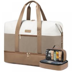 LOVEVOOK 3pcs PU Nylon Luggage Weekender Bag with Transparent Toiletry Pouch Overnight Bag Waterproof Travel Duffel Bag Unisex