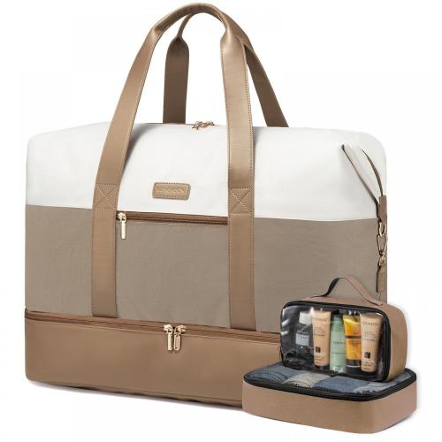 LOVEVOOK 3pcs PU Nylon Luggage Weekender Bag with Transparent Toiletry Pouch Overnight Bag Waterproof Travel Duffel Bag Unisex