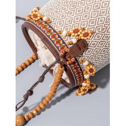 New Arrival Niche Bucket Bags Women Handbags Purse Ladies Casual Shoulder Straw Beach Bag Small Handbags Wooden Bead For Holiday