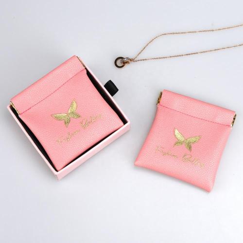 Wholesale Small Pink Pu Leather Gift Packaging Bag Jewelry Pouch With Magnet Mini Leather Necklace Jewelry Bag